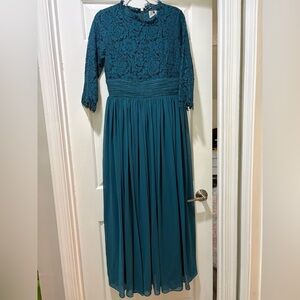 Dainty Jewells Teal Lace Long Sleeve Gown